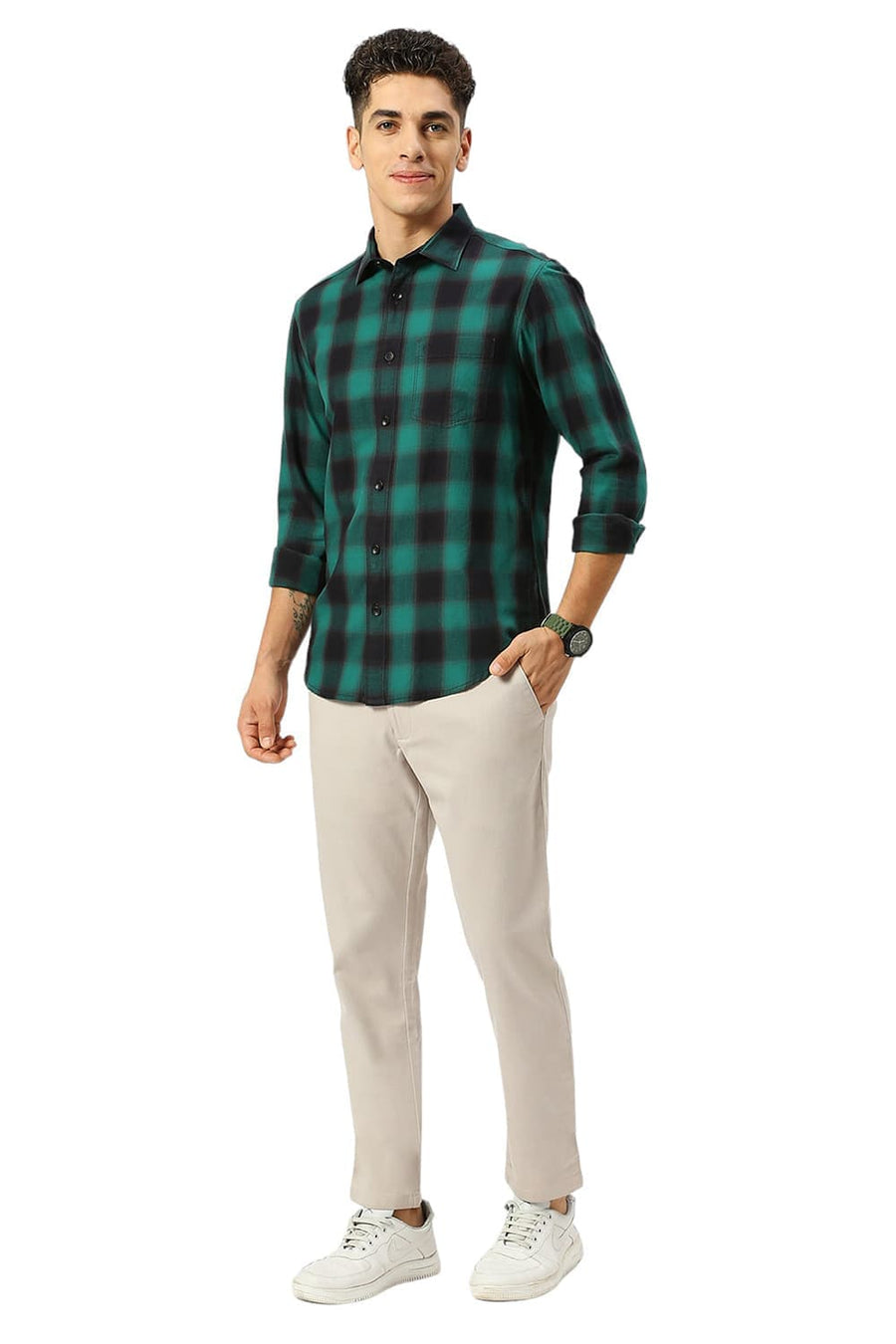 BASICS TAPERED FIT MUSHROOM BEIGE COTTON STRETCH DOBBY TROUSERS