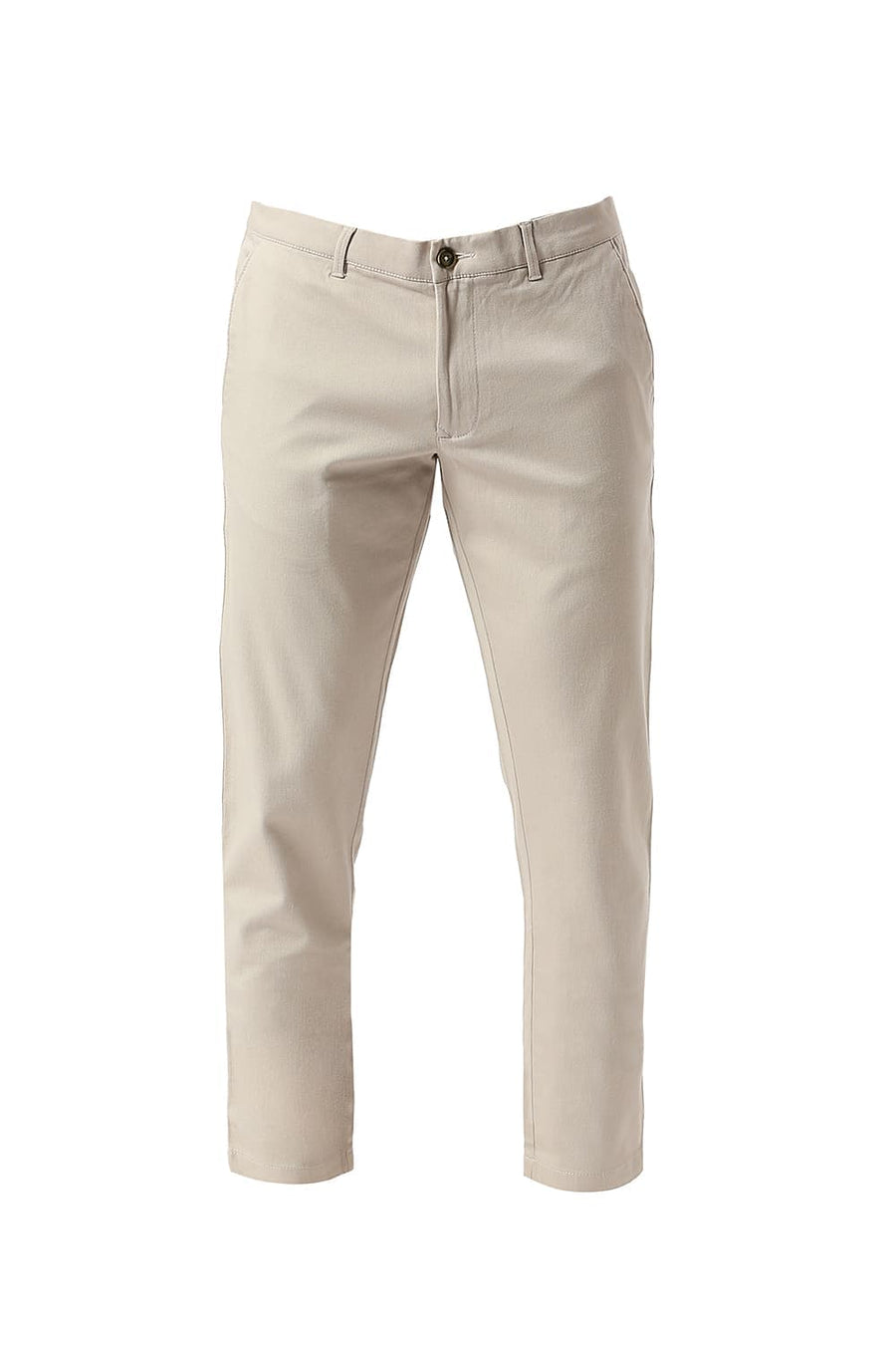 BASICS TAPERED FIT MUSHROOM BEIGE COTTON STRETCH DOBBY TROUSERS