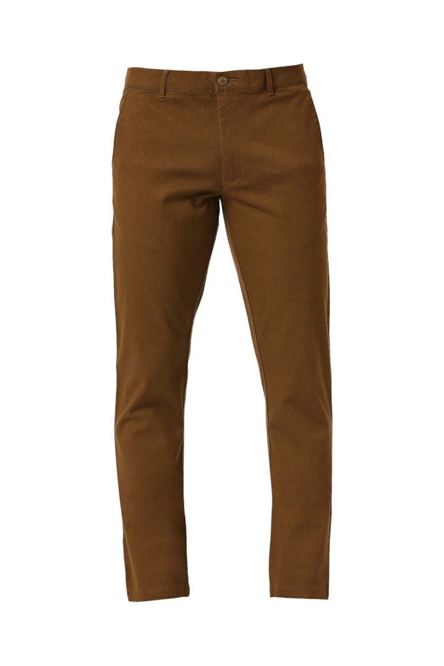 BASICS TAPERED FIT TEAK KHAKI COTTON STRETCH DOBBY TROUSERS
