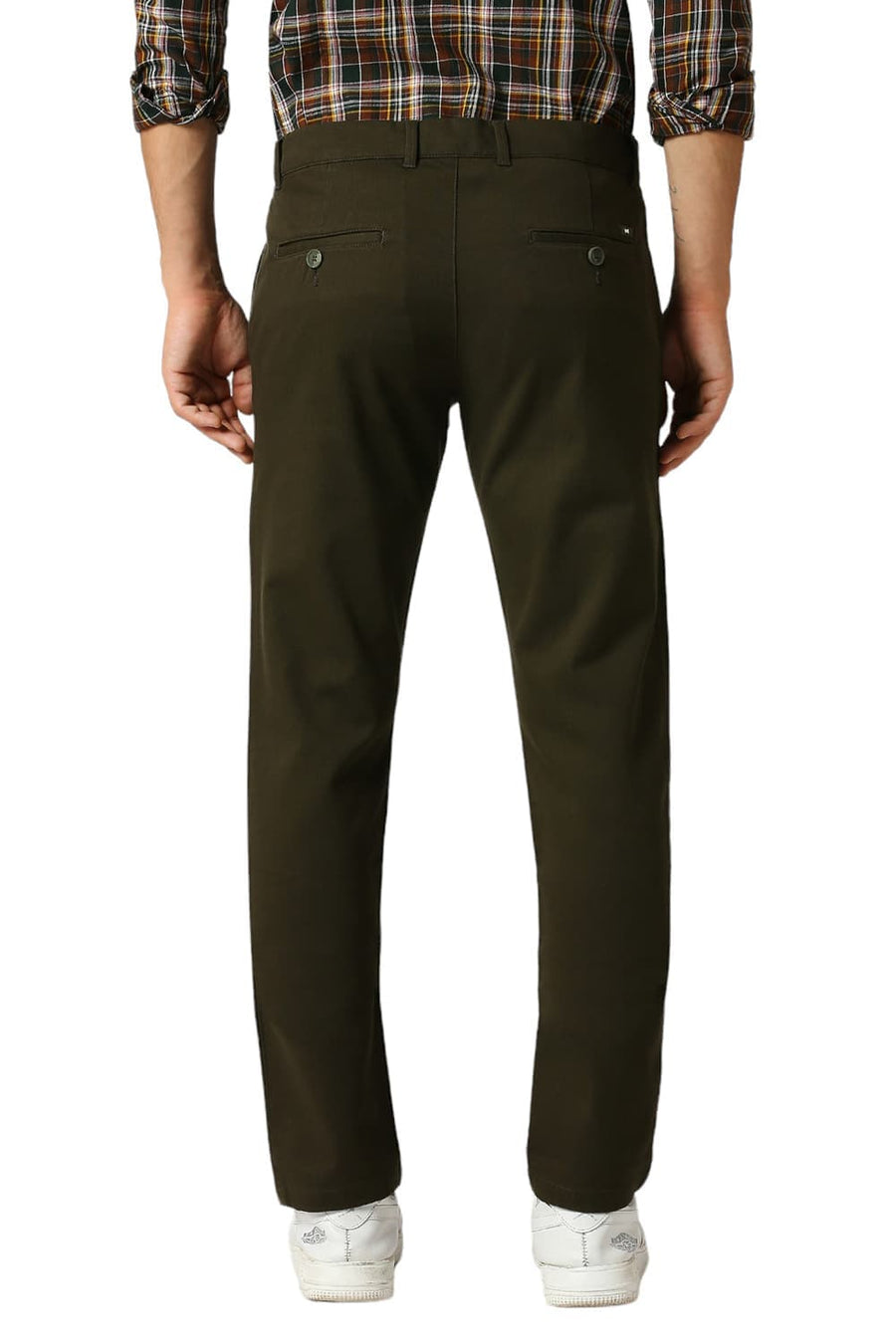 BASICS TAPERED FIT RIFLE GREEN COTTON STRETCH DOBBY TROUSERS