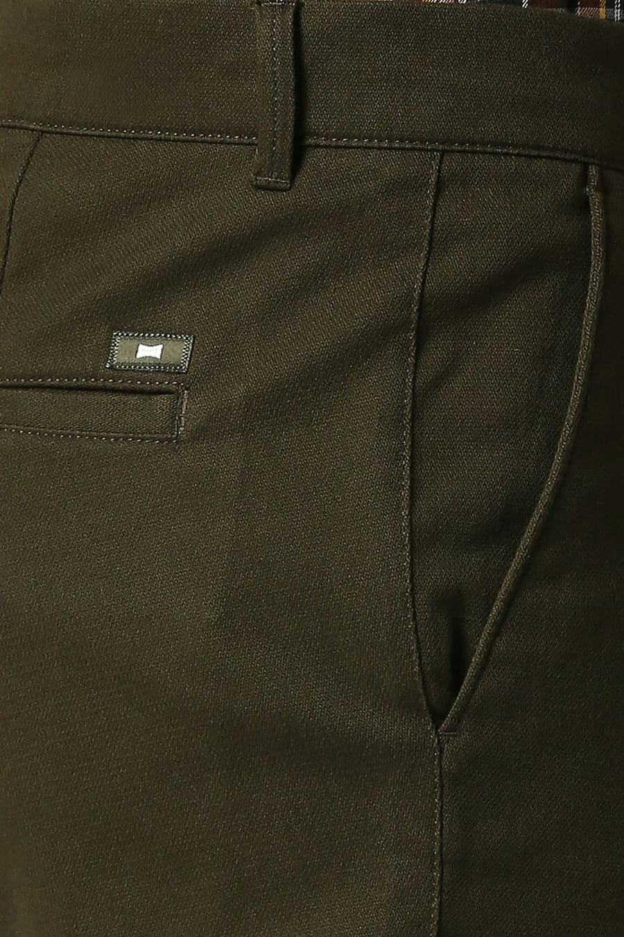 BASICS TAPERED FIT RIFLE GREEN COTTON STRETCH DOBBY TROUSERS