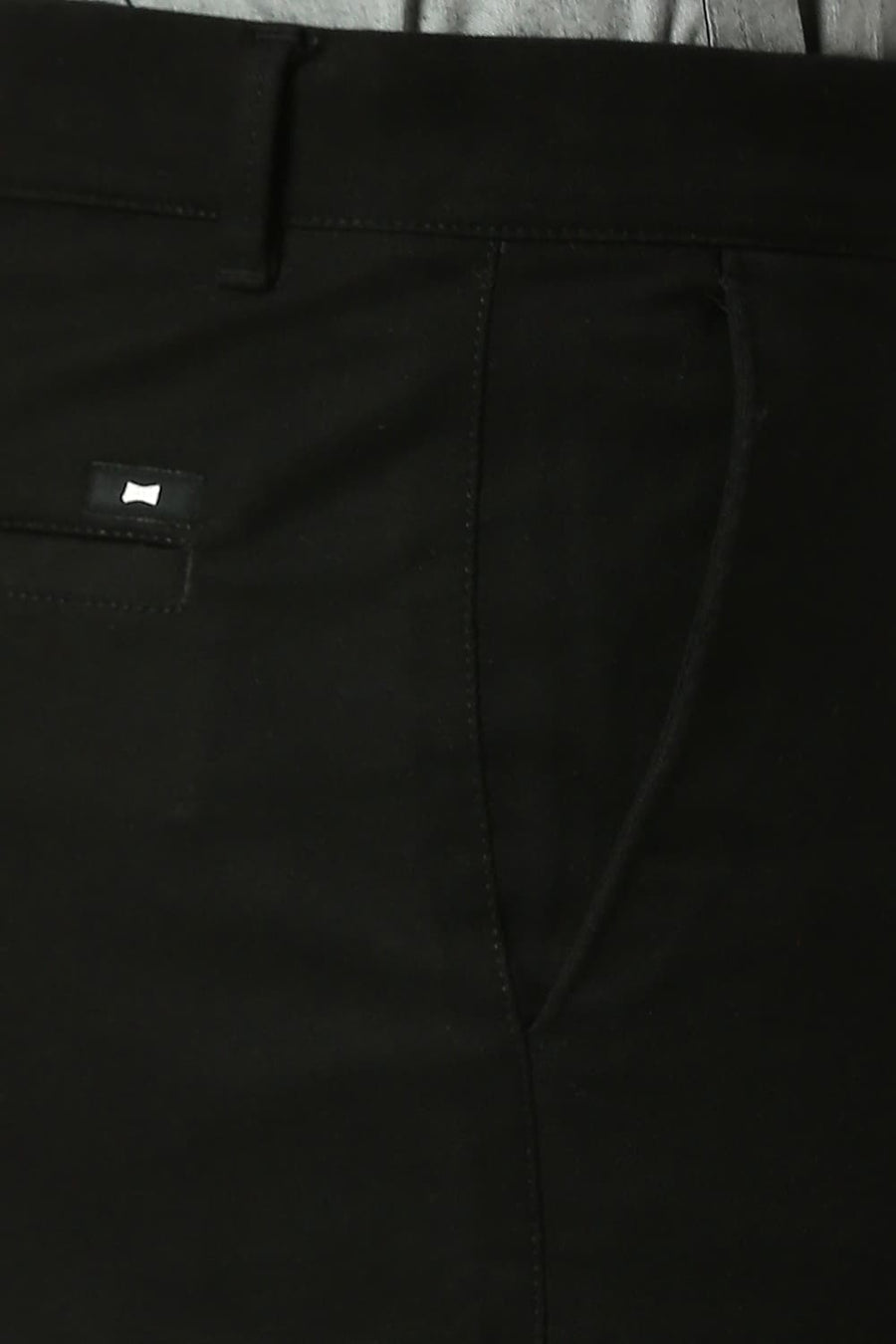 BASICS TAPERED FIT BRISTOL BLACK COTTON STRETCH DOBBY TROUSERS