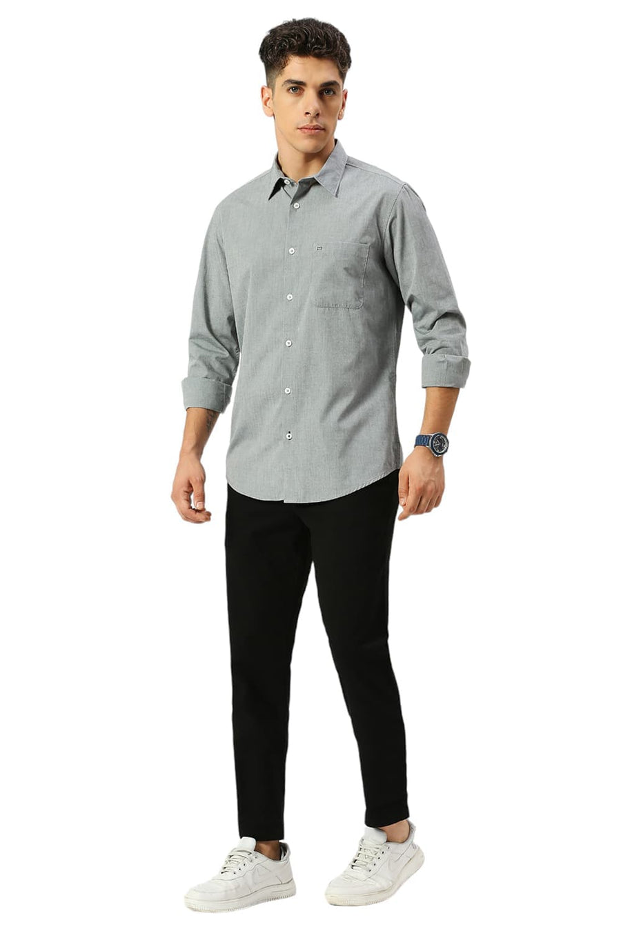 BASICS TAPERED FIT BRISTOL BLACK COTTON STRETCH DOBBY TROUSERS