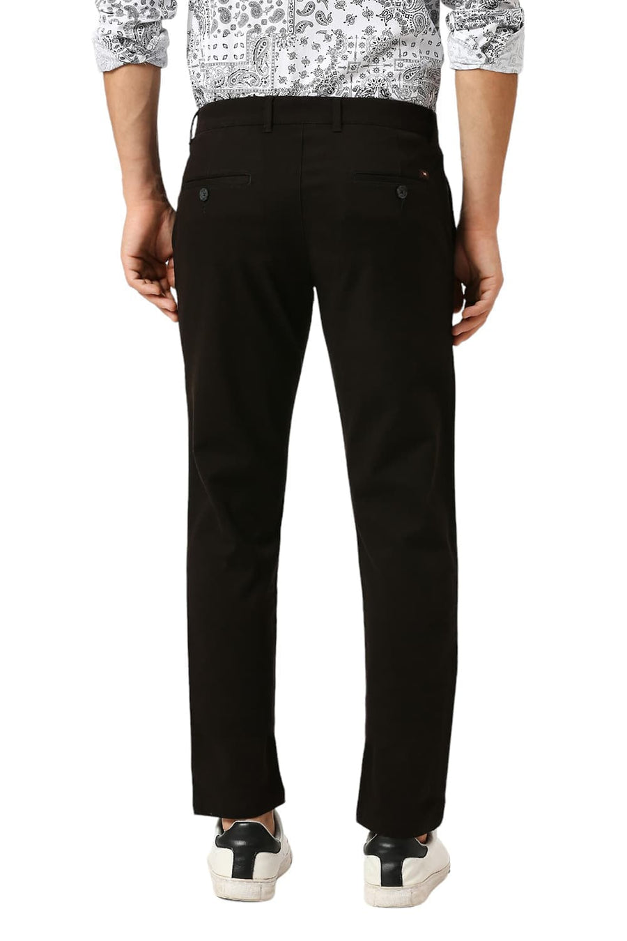 BASICS TAPERED FIT CHOCOLATE BROWN COTTON STRETCH DOBBY TROUSERS