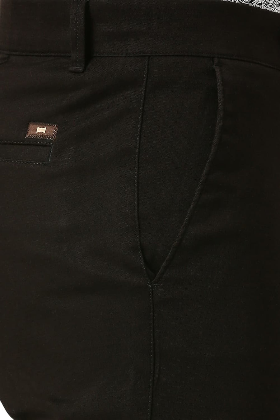BASICS TAPERED FIT CHOCOLATE BROWN COTTON STRETCH DOBBY TROUSERS