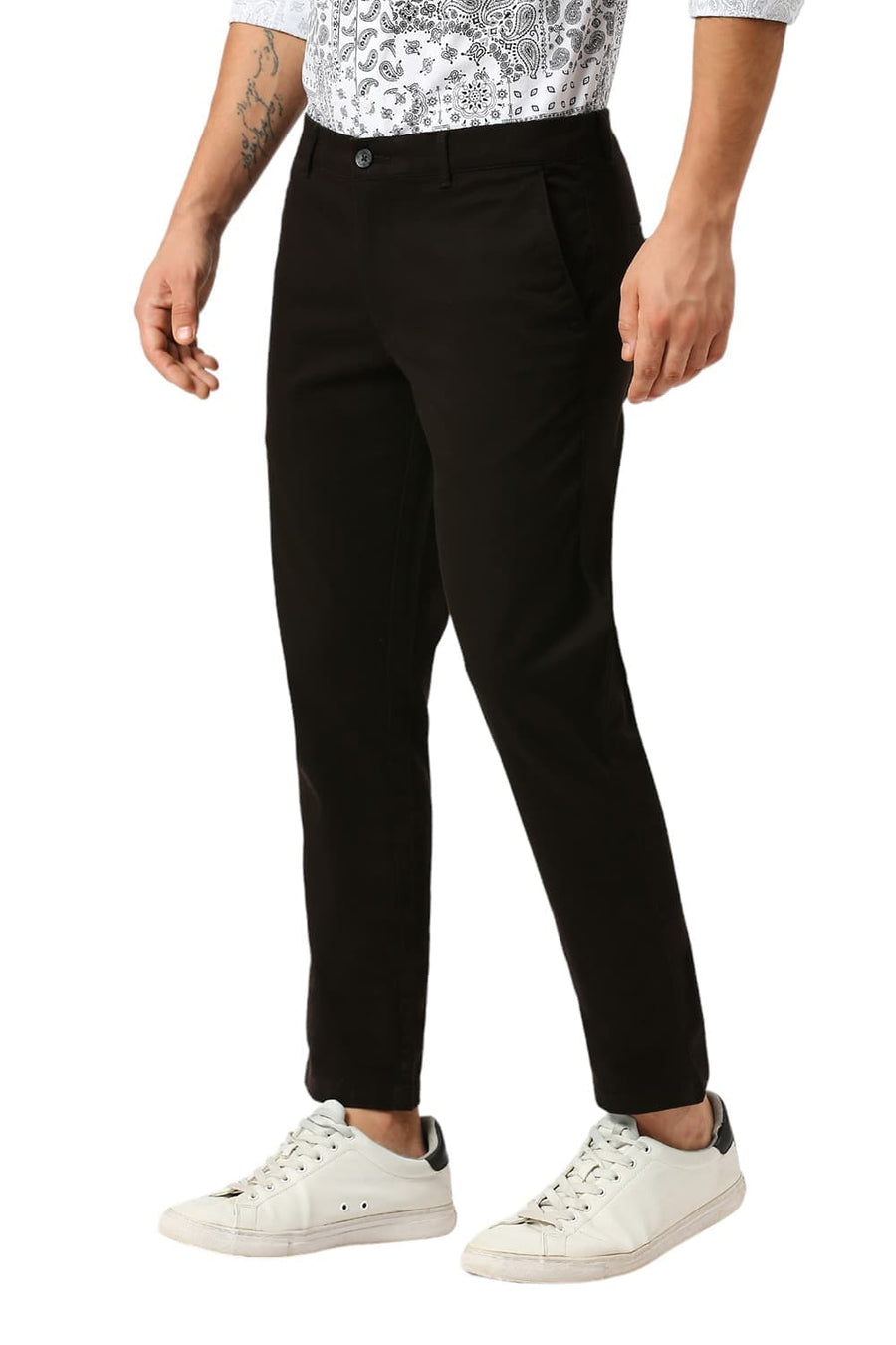 BASICS TAPERED FIT CHOCOLATE BROWN COTTON STRETCH DOBBY TROUSERS