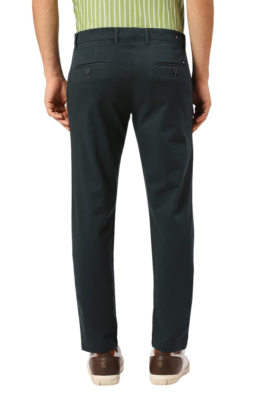BASICS TAPERED FIT GABLES TEAL COTTON STRETCH DOBBY TROUSERS