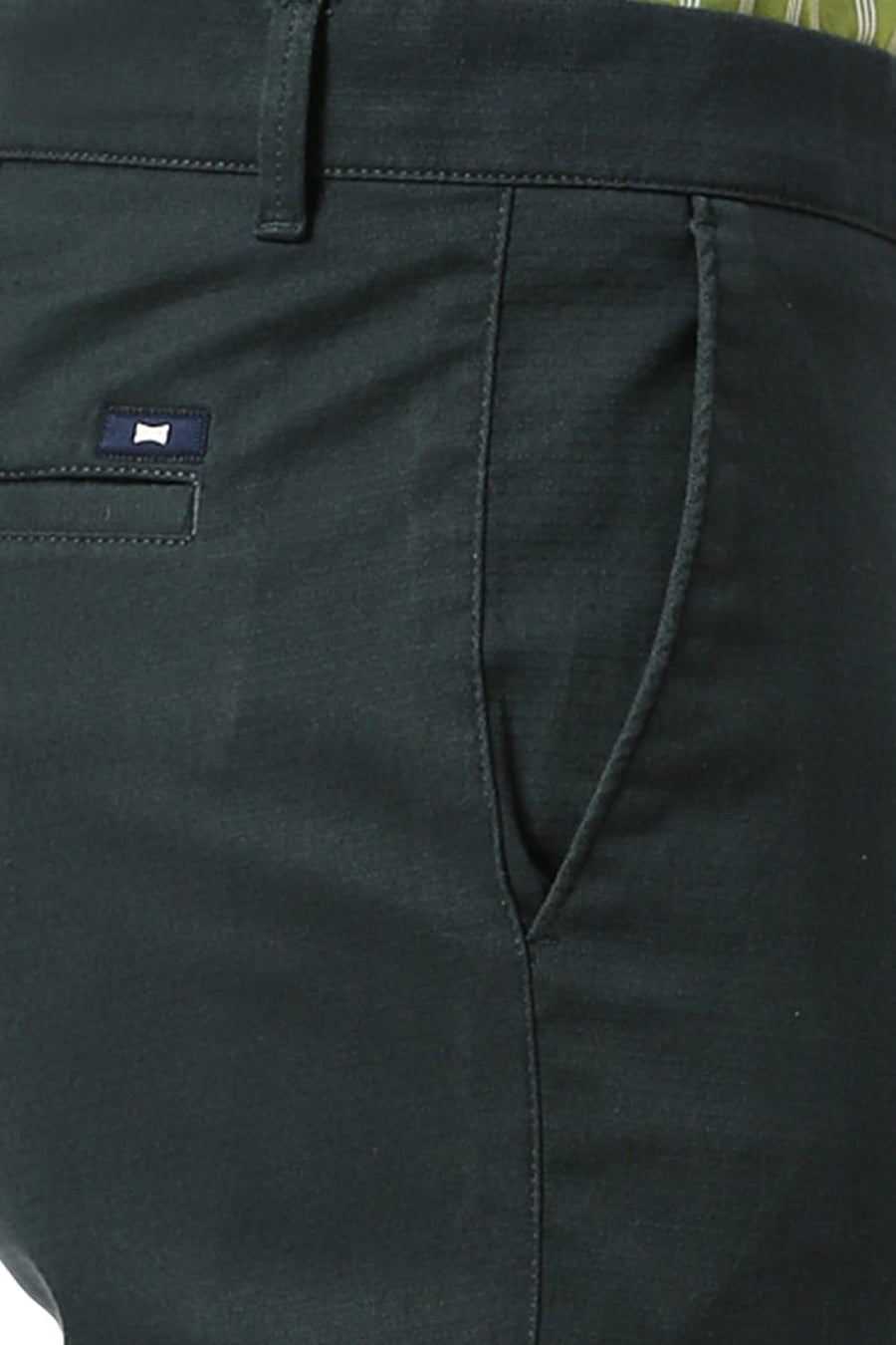 BASICS TAPERED FIT GABLES TEAL COTTON STRETCH DOBBY TROUSERS