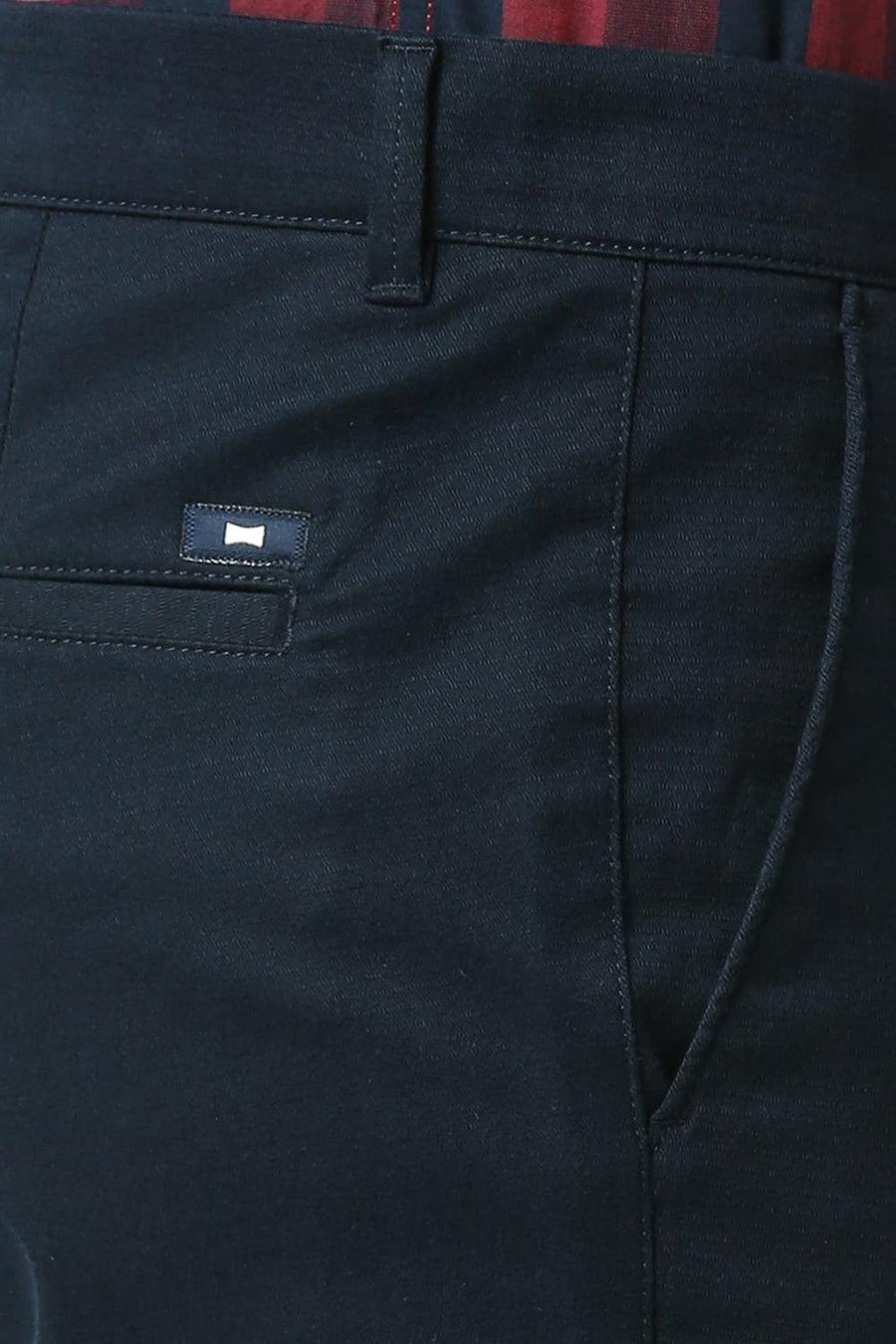 BASICS TAPERED FIT VULCAN NAVY COTTON STRETCH DOBBY TROUSERS