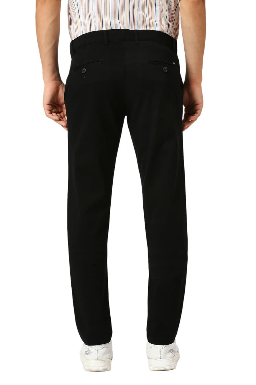 BASICS TAPERED FIT METEORITE BLACK COTTON STRETCH DOBBY TROUSERS