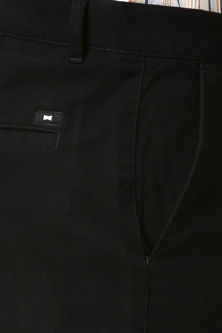 BASICS TAPERED FIT METEORITE BLACK COTTON STRETCH DOBBY TROUSERS