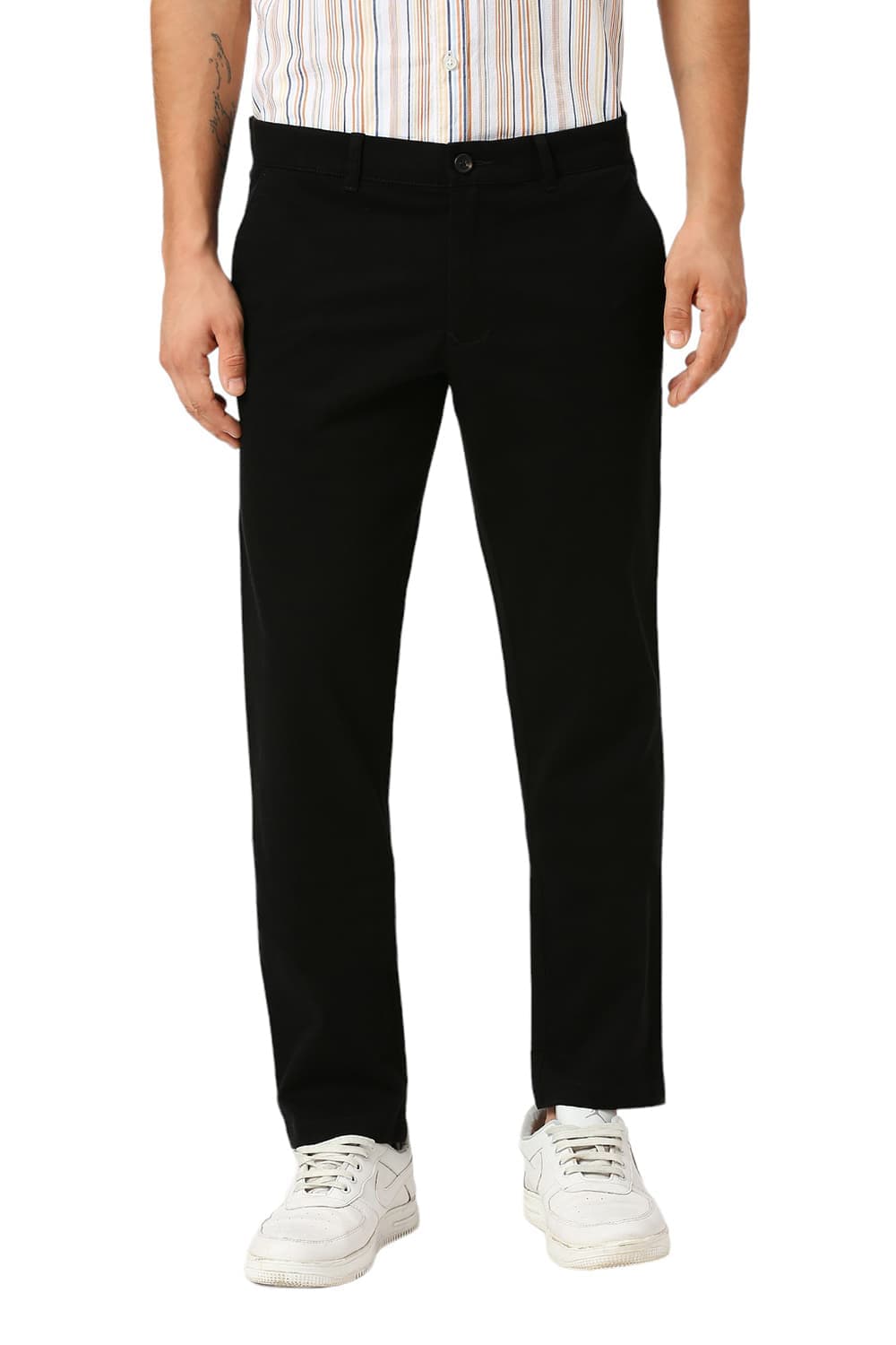 TAPERED FIT COTTON STRETCH DOBBY TROUSERS