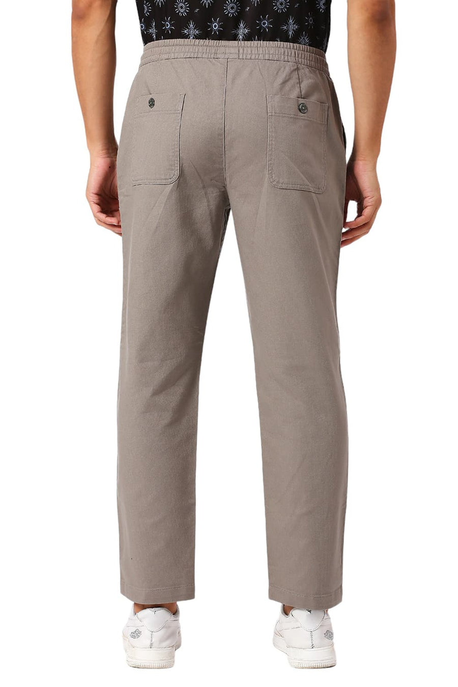 BASICS RELAXED FIT GANITE MID GREY COTTON VISCOSE STRETCH DOBBY TROUSERS