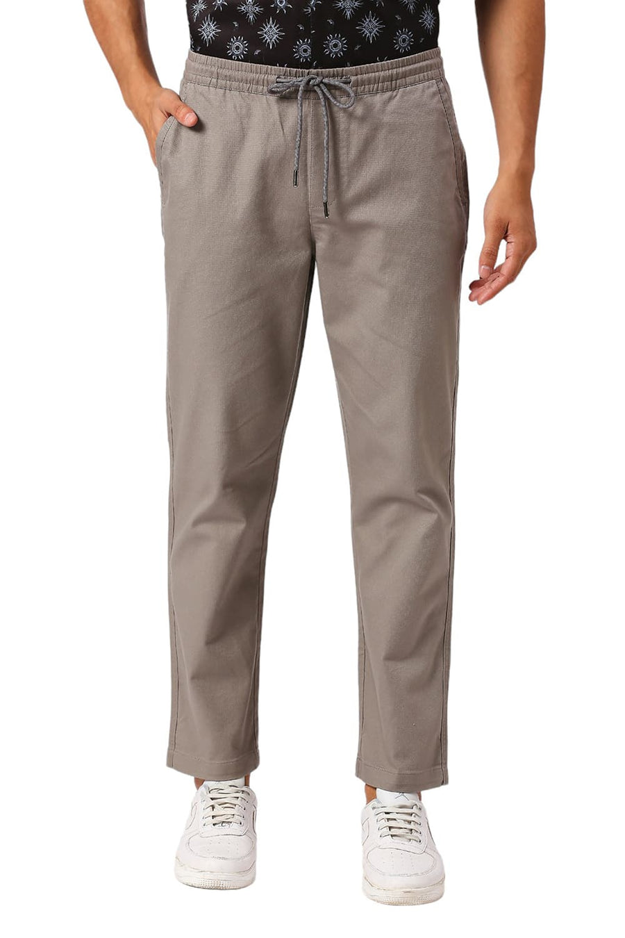 BASICS RELAXED FIT GANITE MID GREY COTTON VISCOSE STRETCH DOBBY TROUSERS