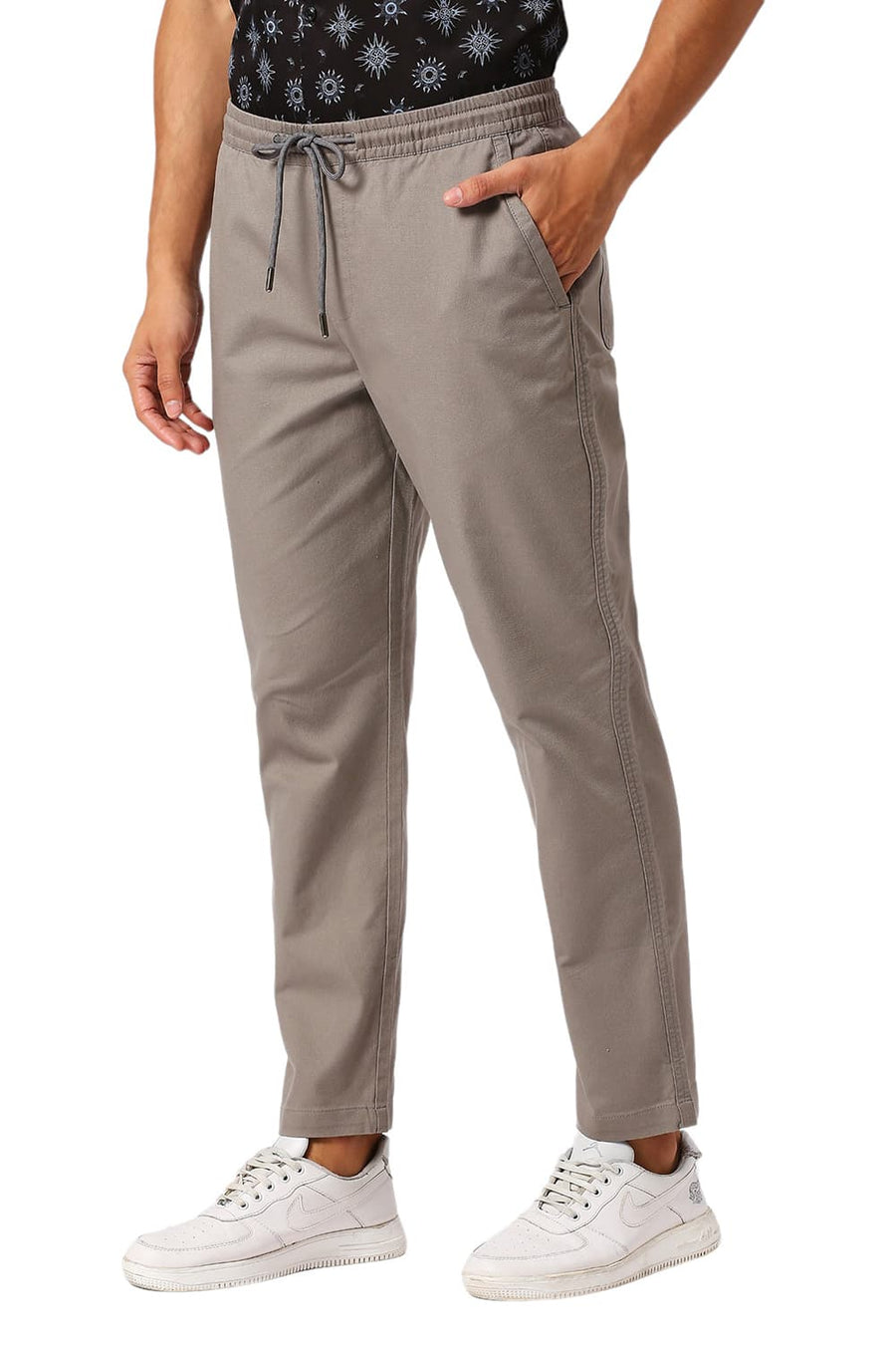 BASICS RELAXED FIT GANITE MID GREY COTTON VISCOSE STRETCH DOBBY TROUSERS