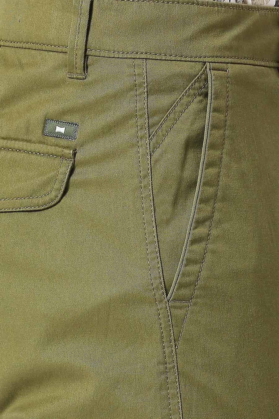 BASICS DRIFT FIT LODEN GREEN COTTON STRETCH PEACH TWILL TROUSERS