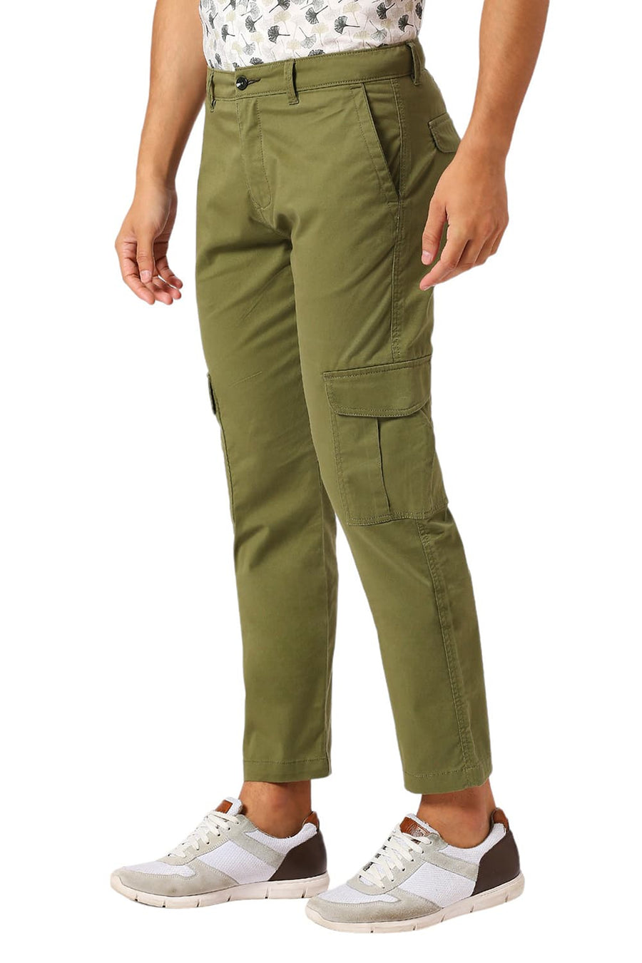 BASICS DRIFT FIT LODEN GREEN COTTON STRETCH PEACH TWILL TROUSERS