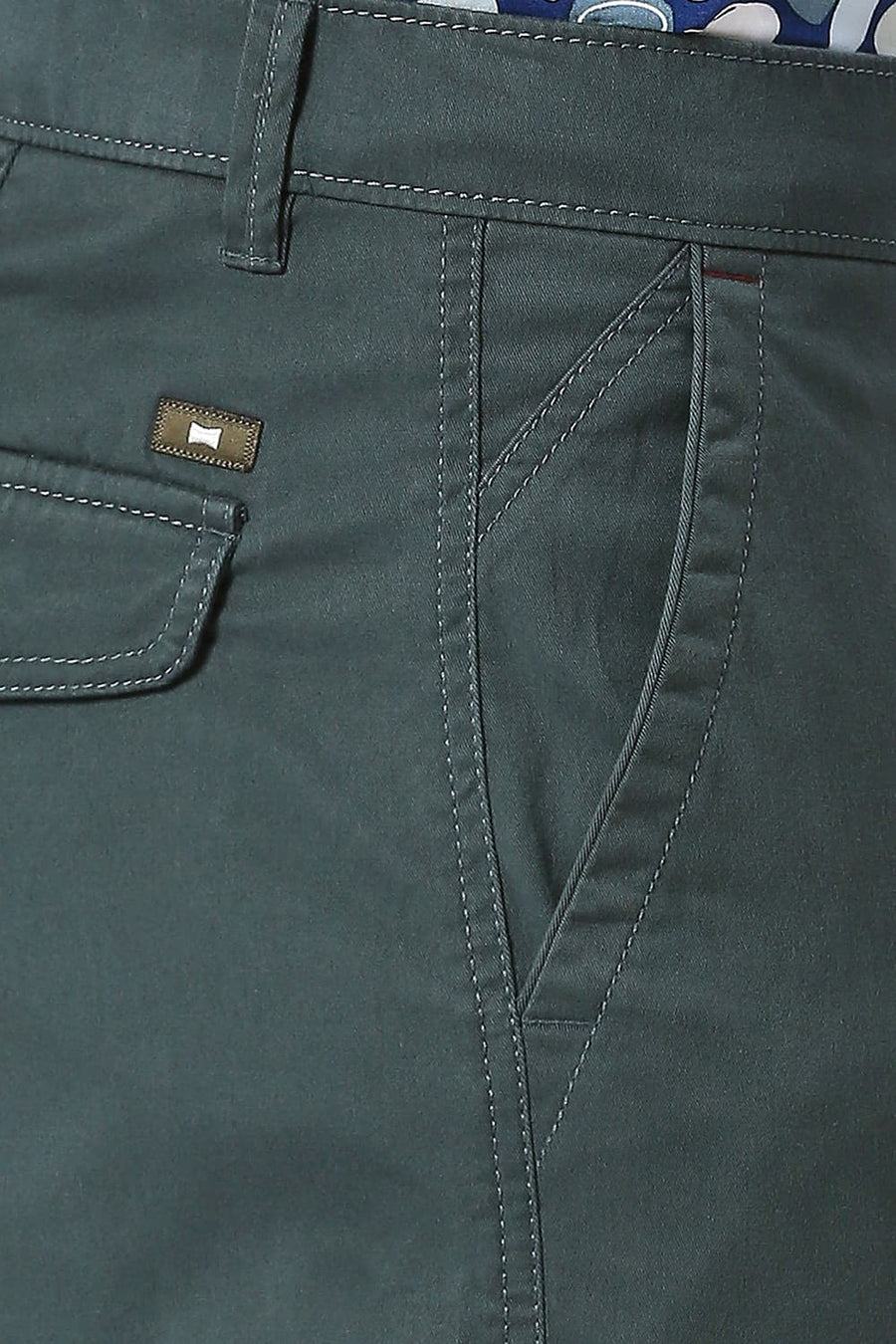BASICS DRIFT FIT FOREST TURQUOISE COTTON STRETCH PEACH TWILL TROUSERS