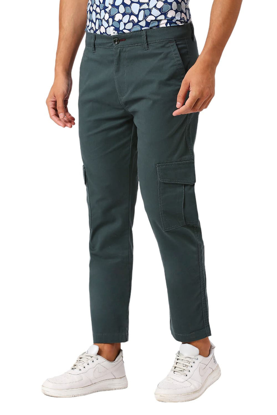 BASICS DRIFT FIT FOREST TURQUOISE COTTON STRETCH PEACH TWILL TROUSERS