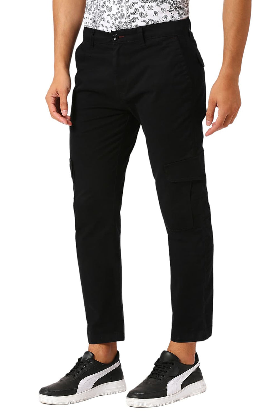 BASICS DRIFT FIT CAVIAR BLACK COTTON STRETCH PEACH TWILL TROUSERS