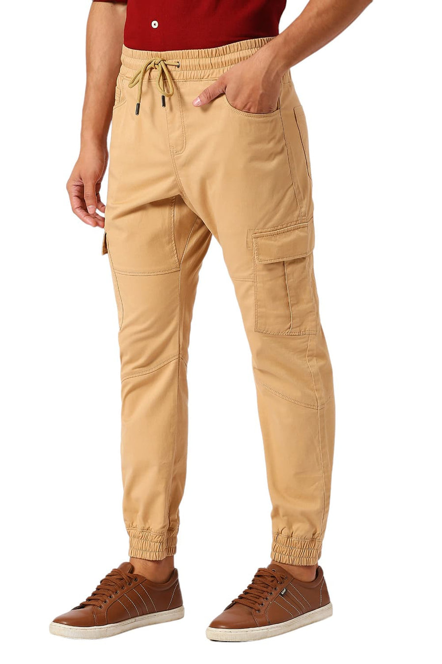 BASICS DRIFT FIT CLAY KHAKI COTTON STRETCH PEACH TWILL TROUSERS
