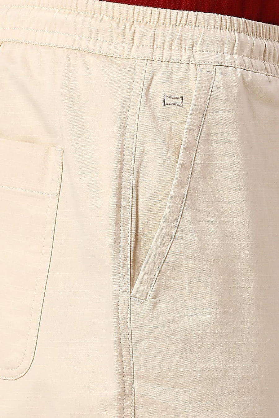 BASICS RELAXED FIT ALMOND BEIGE COTTON STRETCH DOBBY TROUSERS