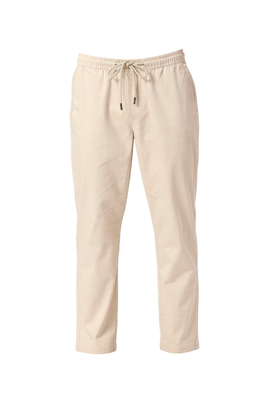 BASICS RELAXED FIT ALMOND BEIGE COTTON STRETCH DOBBY TROUSERS