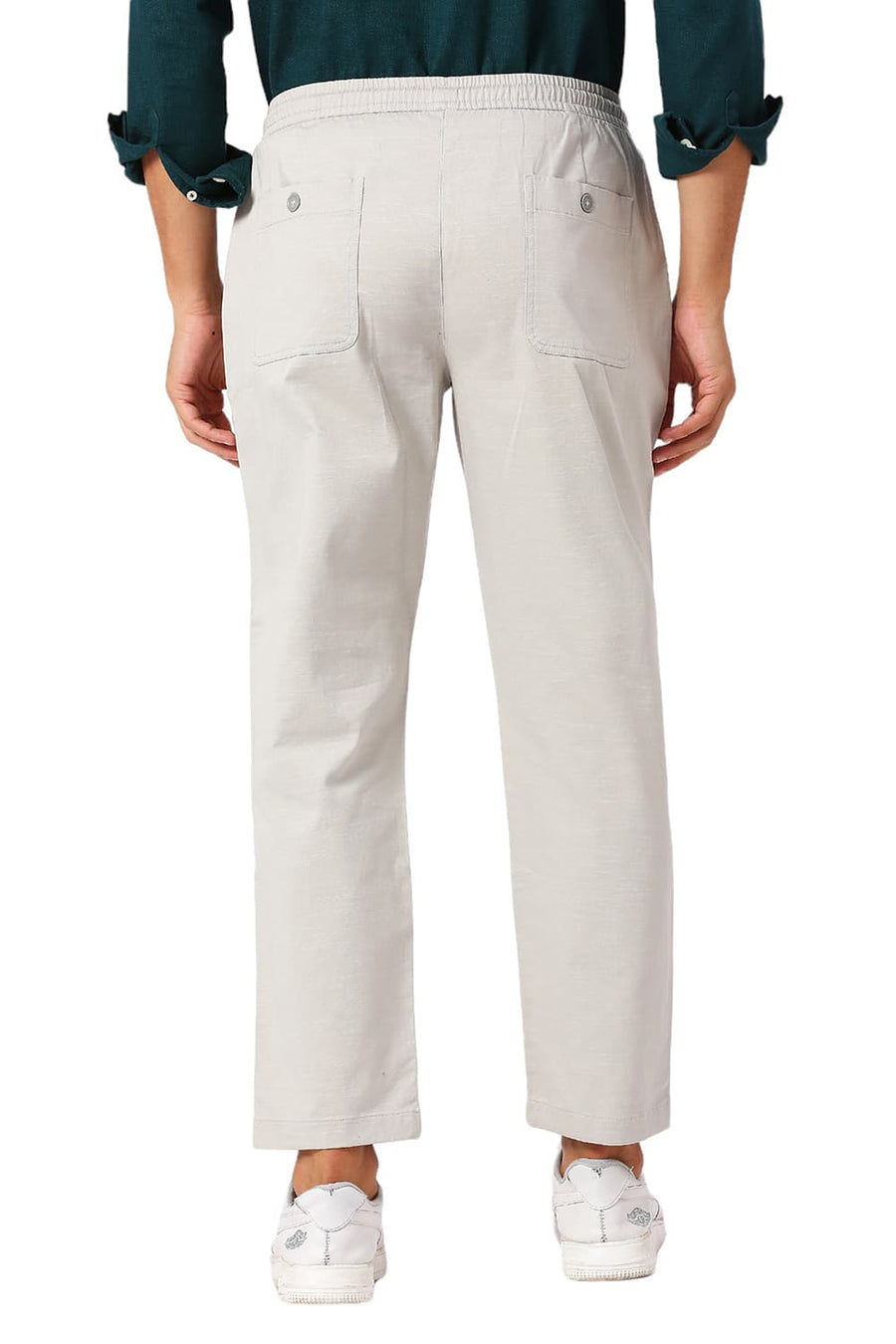 BASICS RELAXED FIT BELGIAN GREY COTTON STRETCH DOBBY TROUSERS