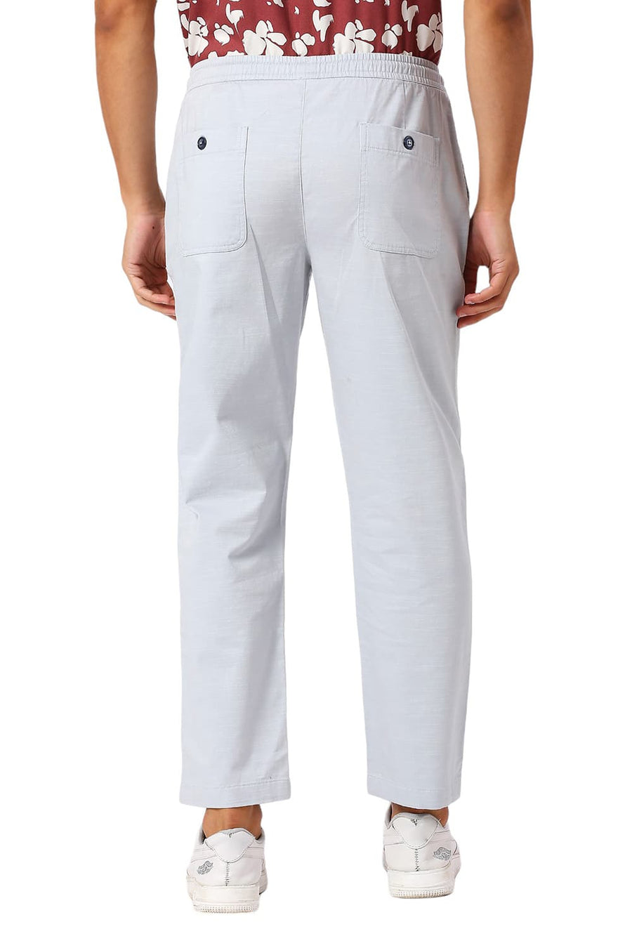 BASICS RELAXED FIT AIR BLUE COTTON STRETCH DOBBY TROUSERS