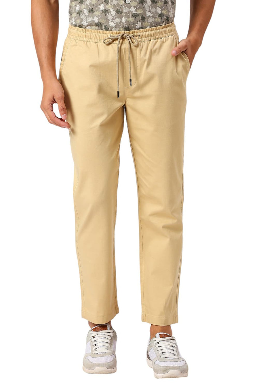 BASICS RELAXED FIT STARFISH KHAKI COTTON STRETCH DOBBY TROUSERS