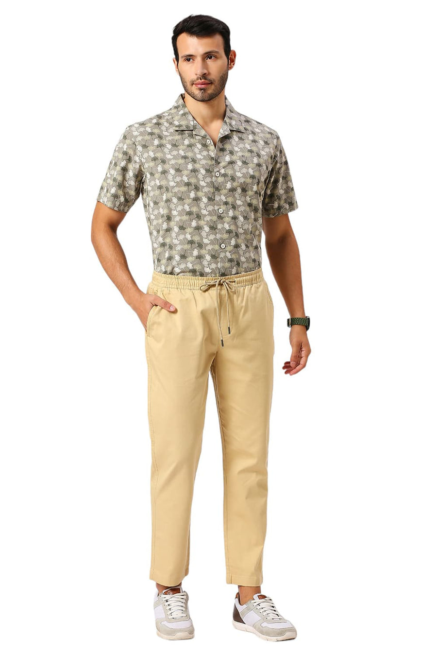 BASICS RELAXED FIT STARFISH KHAKI COTTON STRETCH DOBBY TROUSERS