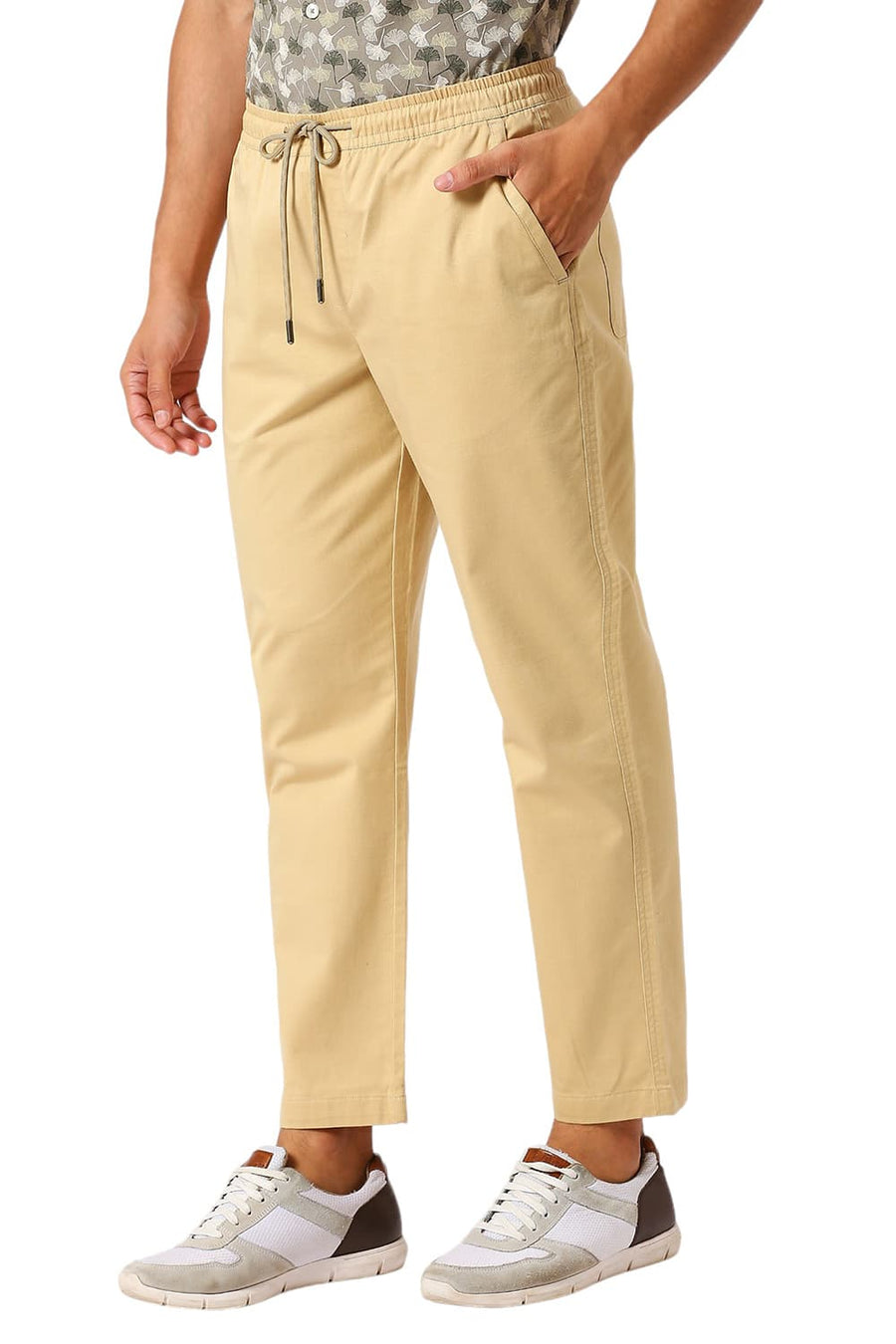 BASICS RELAXED FIT STARFISH KHAKI COTTON STRETCH DOBBY TROUSERS
