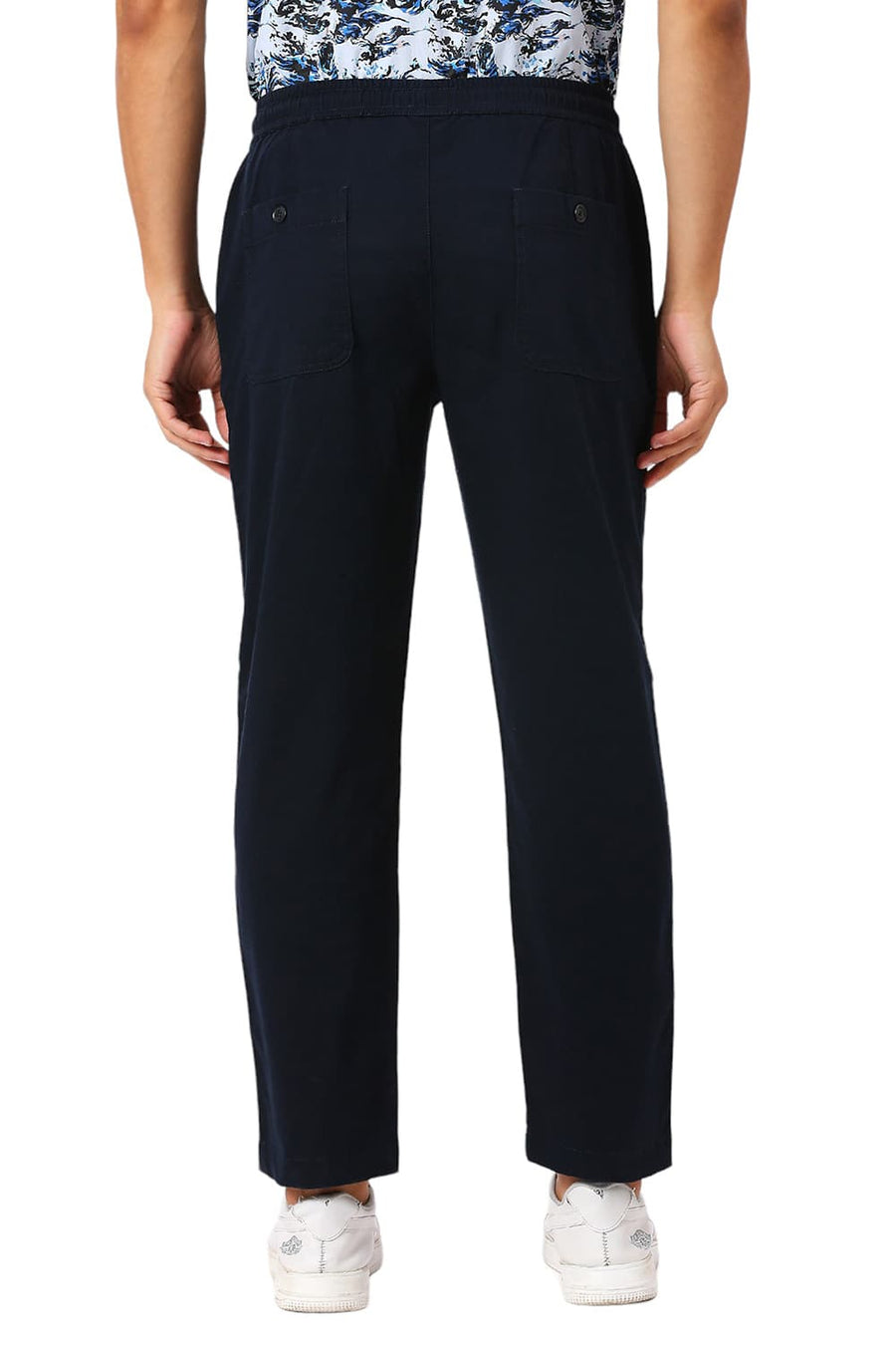BASICS RELAXED FIT BLUEBERRY NAVY COTTON STRETCH DOBBY TROUSERS