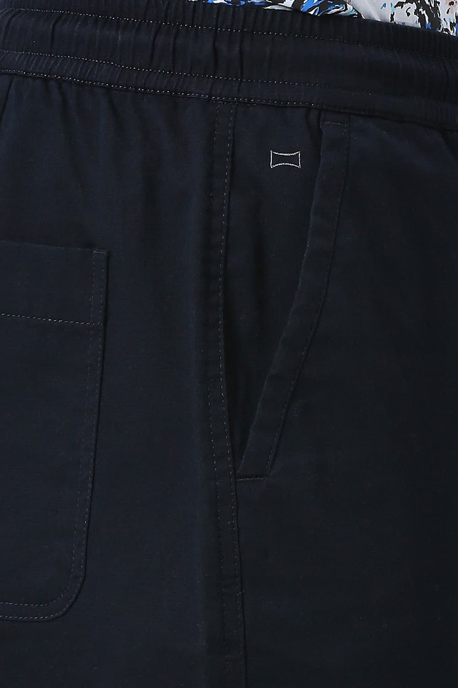 BASICS RELAXED FIT BLUEBERRY NAVY COTTON STRETCH DOBBY TROUSERS
