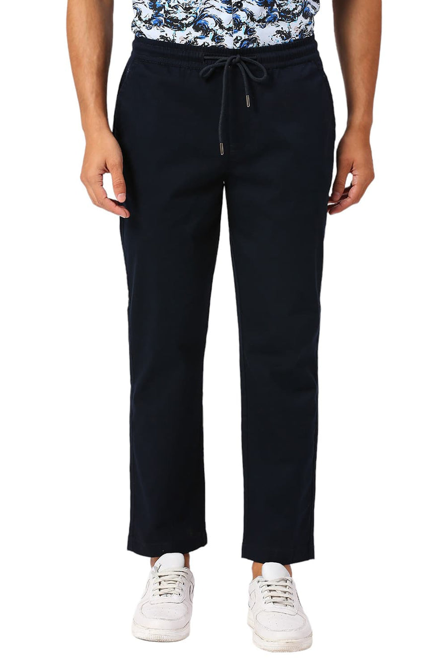 BASICS RELAXED FIT BLUEBERRY NAVY COTTON STRETCH DOBBY TROUSERS