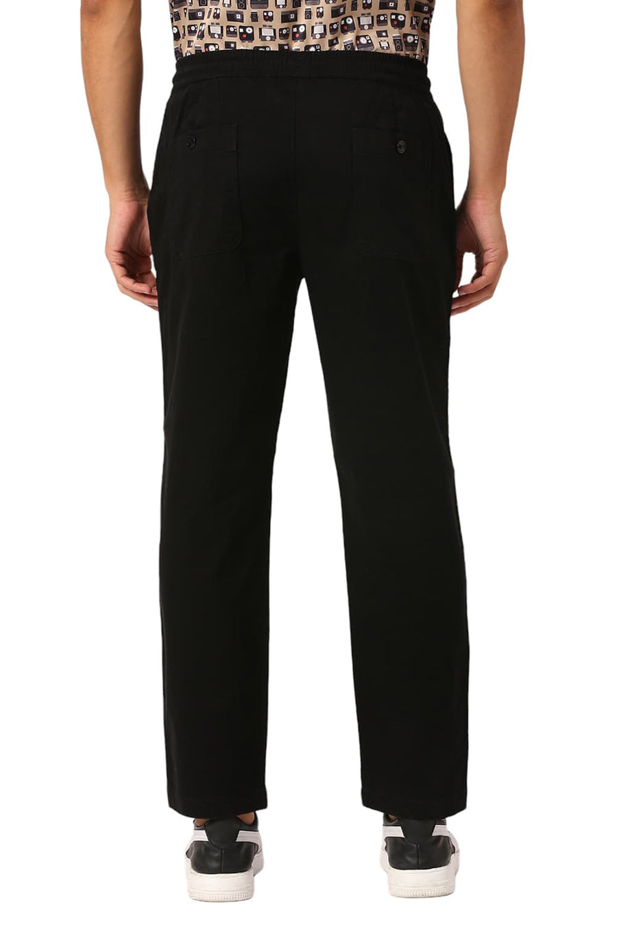 BASICS RELAXED FIT ANTHRACITE BLACK COTTON STRETCH DOBBY TROUSERS