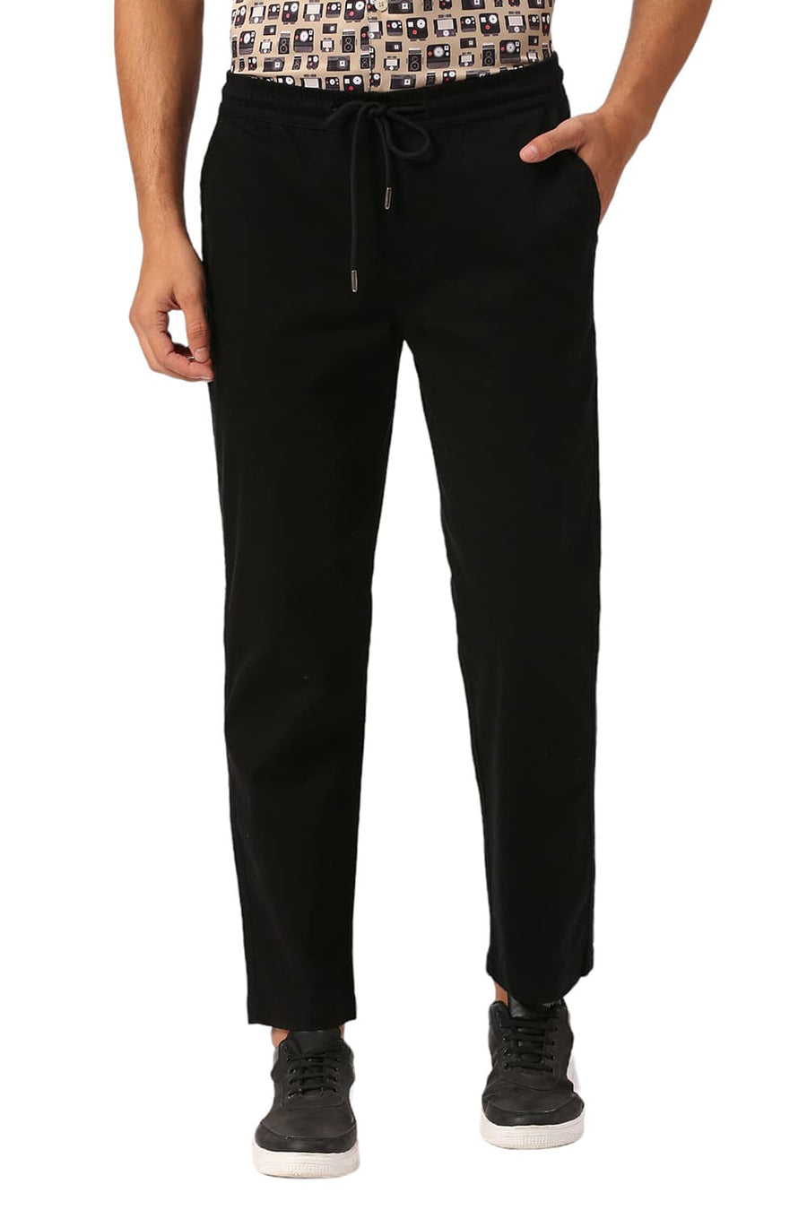 BASICS RELAXED FIT ANTHRACITE BLACK COTTON STRETCH DOBBY TROUSERS