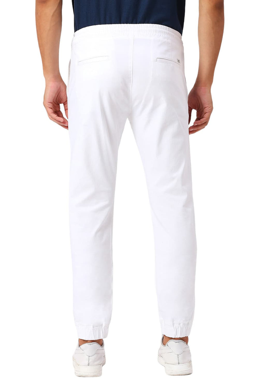 BASICS DRIFT FIT BRIGHT WHITE COTTON STRETCH DOBBY TROUSERS