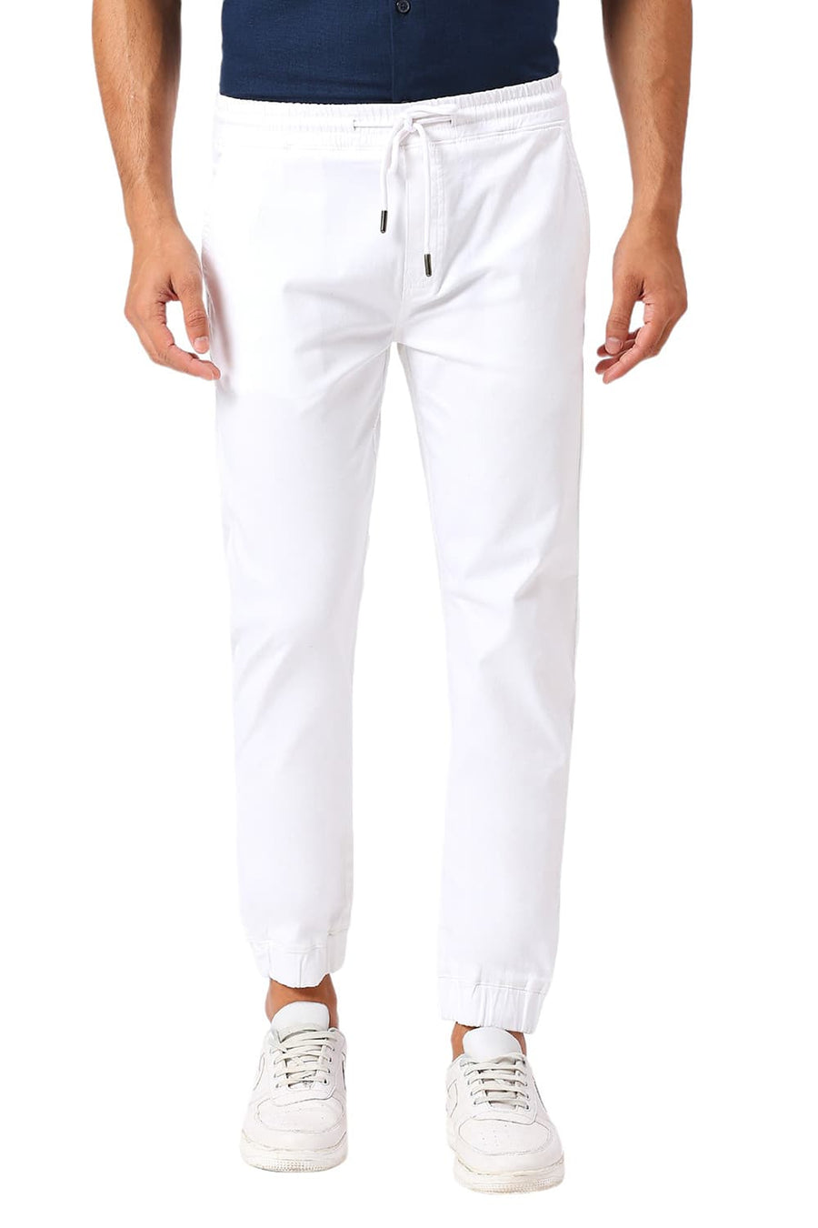 BASICS DRIFT FIT BRIGHT WHITE COTTON STRETCH DOBBY TROUSERS