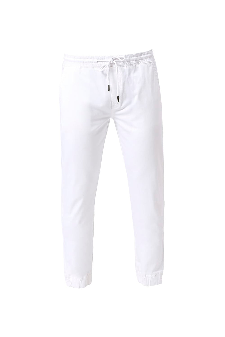 BASICS DRIFT FIT BRIGHT WHITE COTTON STRETCH DOBBY TROUSERS