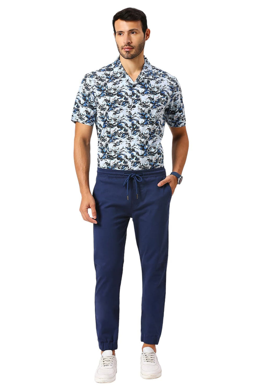 BASICS DRIFT FIT ENSIGN BLUE COTTON STRETCH DOBBY TROUSERS