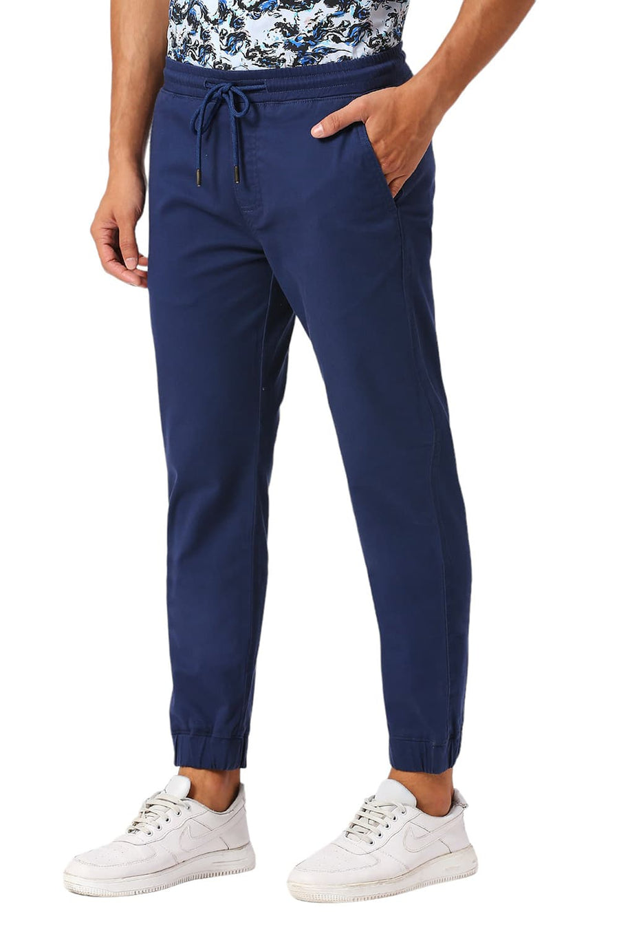 BASICS DRIFT FIT ENSIGN BLUE COTTON STRETCH DOBBY TROUSERS