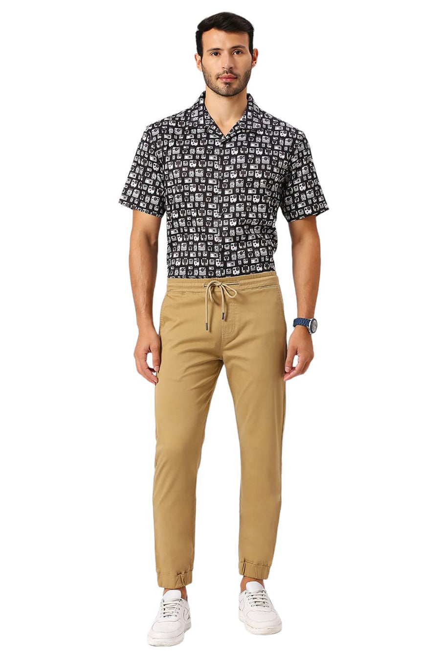 BASICS DRIFT FIT INCENSE KHAKI COTTON STRETCH DOBBY TROUSERS