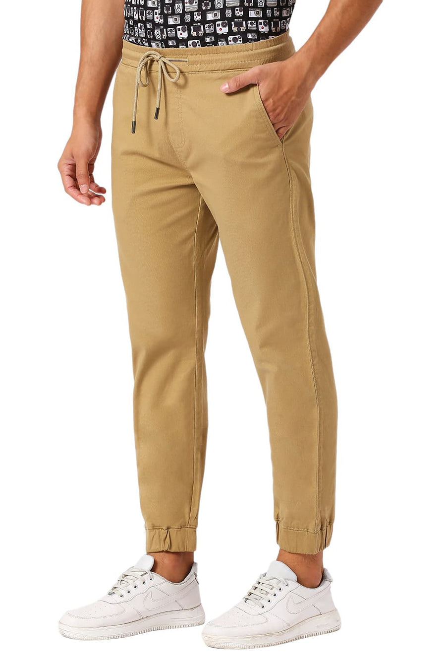 BASICS DRIFT FIT INCENSE KHAKI COTTON STRETCH DOBBY TROUSERS
