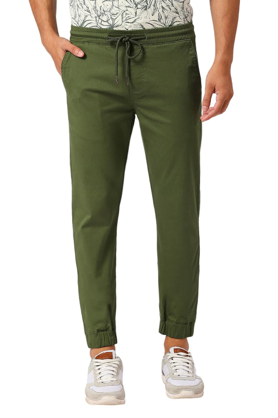 BASICS DRIFT FIT MOUNTAIN GREEN COTTON STRETCH DOBBY TROUSERS