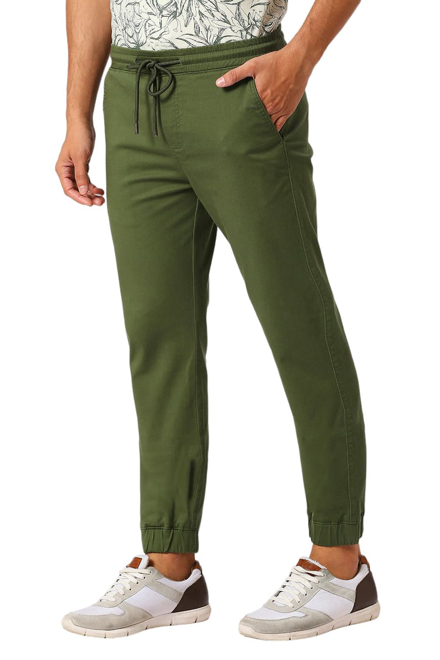 BASICS DRIFT FIT MOUNTAIN GREEN COTTON STRETCH DOBBY TROUSERS