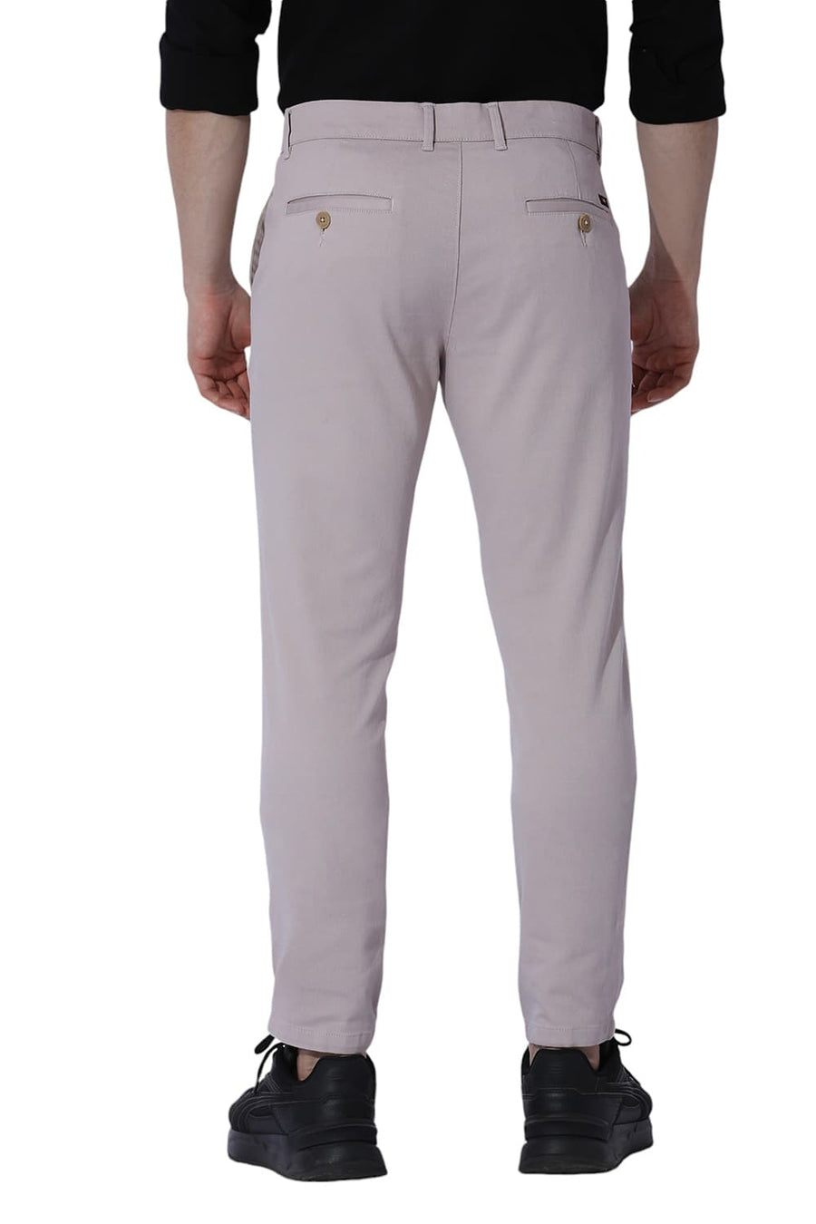 BASICS SKINNY FIT MUSHROOM BEIGE COTTON STRETCH DOBBY TROUSERS