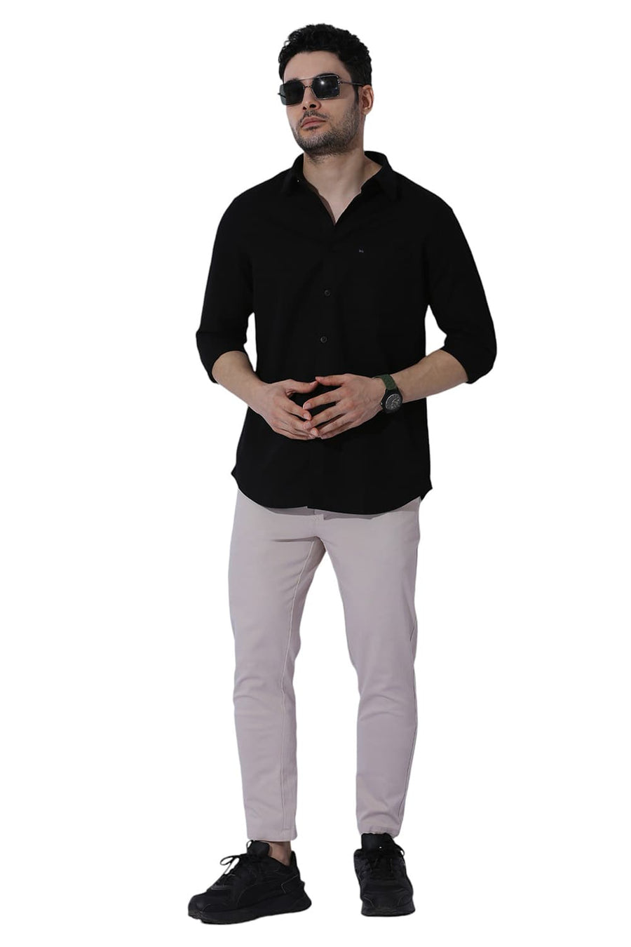 BASICS SKINNY FIT MUSHROOM BEIGE COTTON STRETCH DOBBY TROUSERS