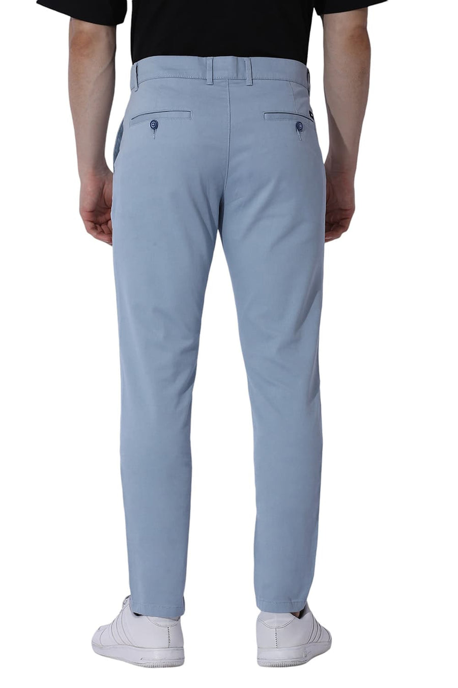 BASICS SKINNY FIT ARONA LIGHT BLUE COTTON STRETCH DOBBY TROUSERS
