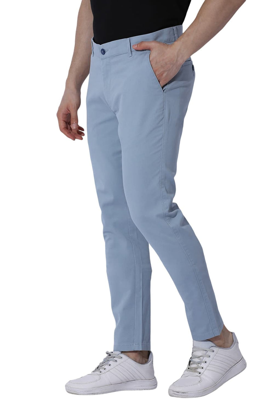 BASICS SKINNY FIT ARONA LIGHT BLUE COTTON STRETCH DOBBY TROUSERS